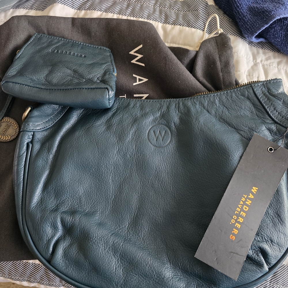 Wanderers Teal Leather Bag and Wallet Set